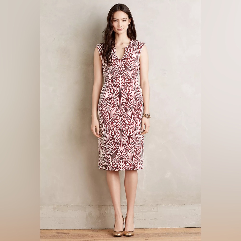 NWT Anthropologie HD in‎ Paris  Picotage Sheath embroidered Midi Dress